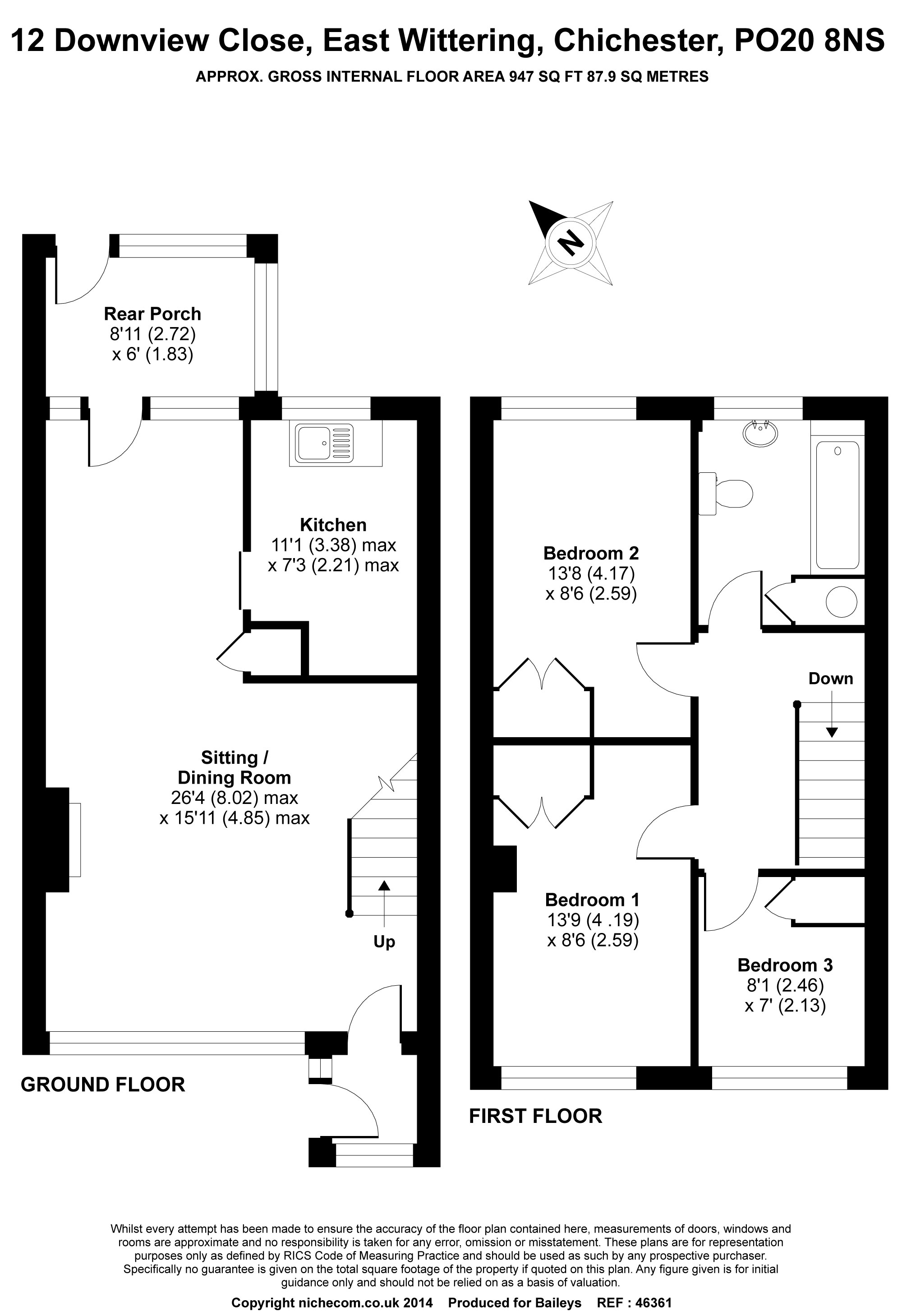 Property for Sale, East Wittering 12 Downview Close Baileys Estate Agent