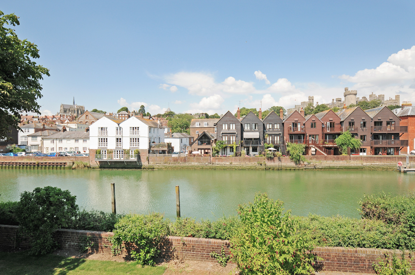 View from Riverside House of Arundel with the castle and Cathedral
